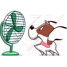 Playful Dog with Vintage Fan