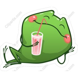 Cheerful Green Frog with Drink