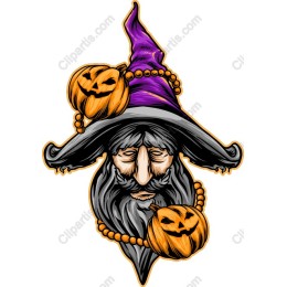 Whimsical Halloween Wizard with Pumpkins
