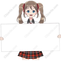 Cheerful Girl Holding Blank Sign