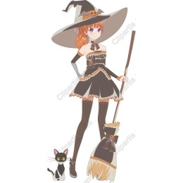 Charming Witch with Cat