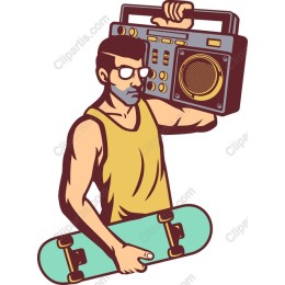 Retro Skateboarder with Boombox