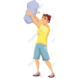 Joyful Young Man Lifting Object