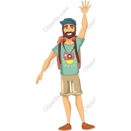 Cheerful Adventurer with Camera and Backpack