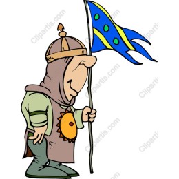 Whimsical Medieval Character with Flag
