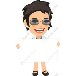 Cheerful Character with Blank Sign