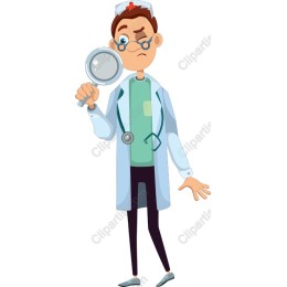 Cartoon Doctor with Magnifying Glass