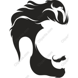 Stylized Male Face with Flowing Hair and Mustache