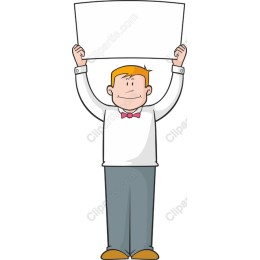 Cheerful Character with Blank Sign