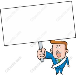Cheerful Character Holding Blank Sign