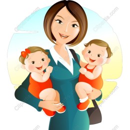 Caring Mother with Twin Babies