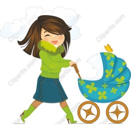 Joyful Mother Pushing Stroller