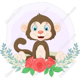 Adorable Cartoon Monkey with Floral Accents