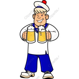 Cheerful Sailor Holding Beer Mugs