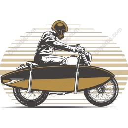 Retro Motorcyclist and Surfboard