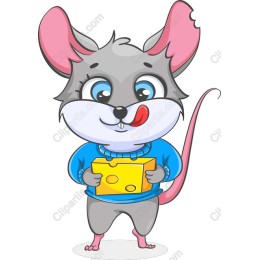 Cute Cartoon Mouse with Cheese
