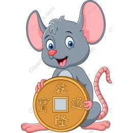 Cheerful Cartoon Mouse Holding Coin