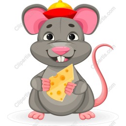 Cheerful Cartoon Mouse with Cheese