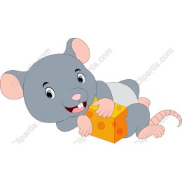 Cheerful Gray Mouse with Cheese