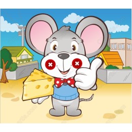 Cheerful Cartoon Mouse Holding Cheese
