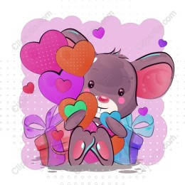 Adorable Cartoon Mouse with Hearts and Gifts