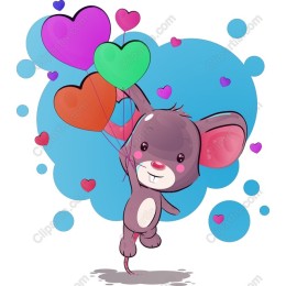 Playful Mouse with Heart Balloons