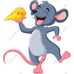 Cheerful Cartoon Mouse Holding Cheese
