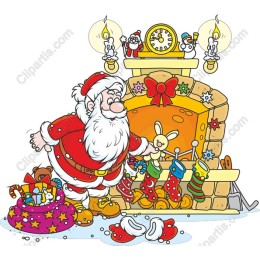 Cheerful Santa Claus by the Fireplace