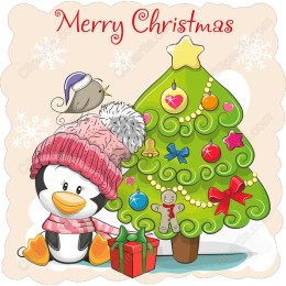 Merry Christmas Penguin and Tree