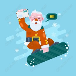 Joyful Santa Claus on Snowboard