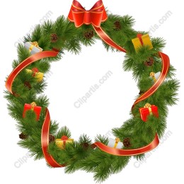 Christmas Wreath with Gifts and Ribbon