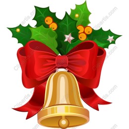 Christmas Bell with Holly and Ribbon