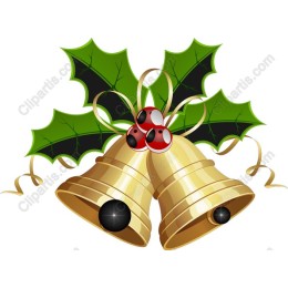 Festive Golden Bells with Holly