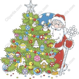 Joyful Santa Claus with Christmas Tree
