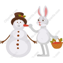 Whimsical Rabbit with Snowman