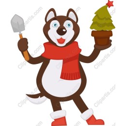 Cheerful Dog with Christmas Tree