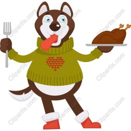 Festive Cartoon Dog with Roasted Chicken