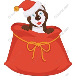Cheerful Christmas Puppy in Santa Sack