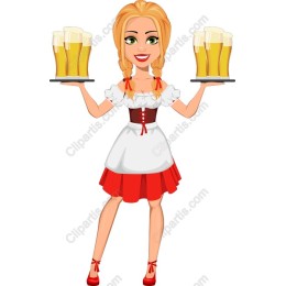 Cheerful Serving Girl with Beer Trays
