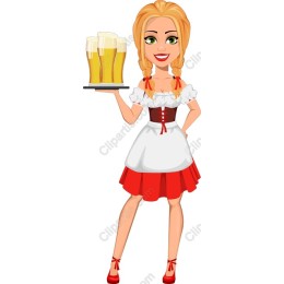 Cheerful Waitress Serving Beer