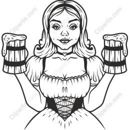 Festive Barmaid with Beer Mugs