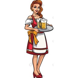 Cheerful Waitress Serving Beer