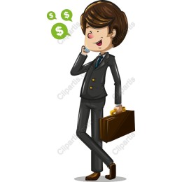 Cheerful Businessman with Briefcase and Dollar Signs