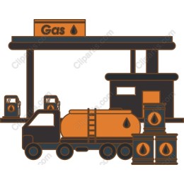 Gas Station with Fuel Truck & Barrels