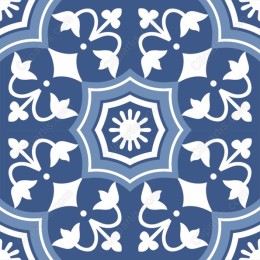 Navy Blue Floral Tile Pattern