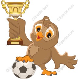 Cheerful Owl with Trophy and Soccer Ball