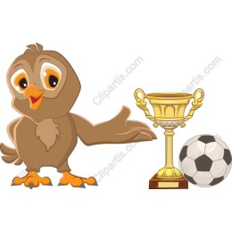 Charming Owl with Trophy and Soccer Ball