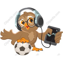 Trendy Owl with Headphones and Soccer Ball