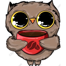 Cartoon Owl with Coffee Mug