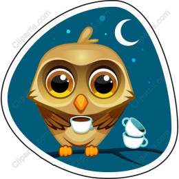 Whimsical Owl with Coffee